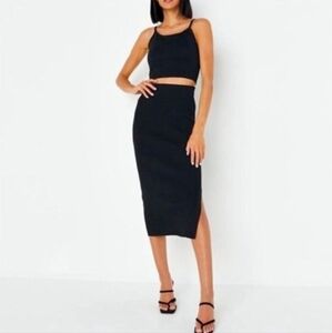 House Of Harlow 1960 Black Knit Side Slit Pencil Midi Skirt Size Small